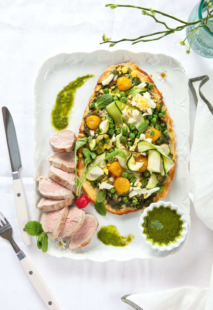 Flammkuchen met varkenshaas