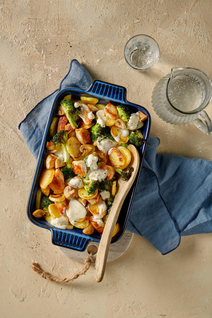 Groenteovenschotel met roomkruidenkaassaus