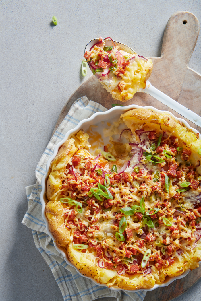 Quiche met aardappel, rode ui en&nbsp;chorizo